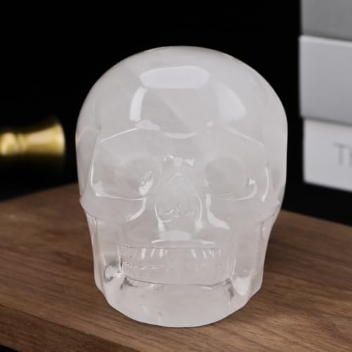 5''Natural White Quartz Crystal Skull Head Hand Carved Reiki Healing Stone Statue Healing Home Office Art Room Decoration (White Quartz / 5inch)