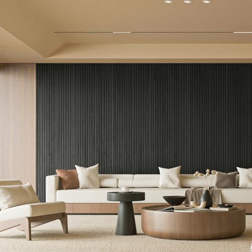 108 x 5.7 Inch Slat Wood Wall Paneling for Interior Decor (8Pcs-108 x 5.7 Inch / Slat Black)