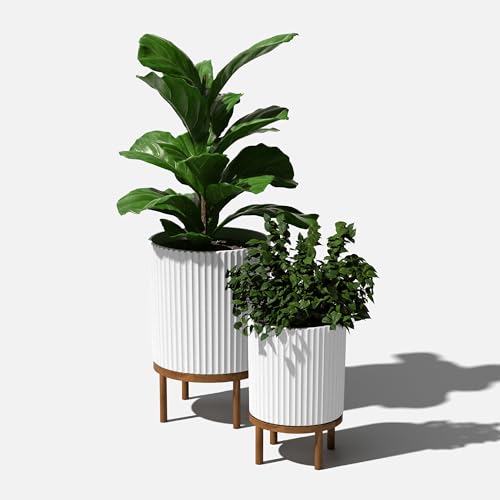 Demi Series Raised Duo Planters (White/Brown / Bundle)