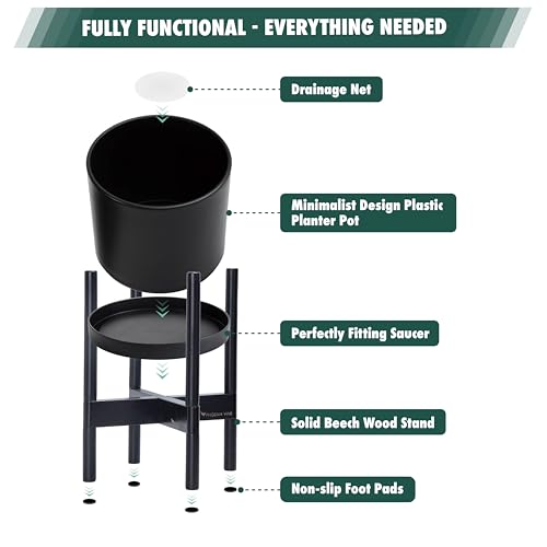 Plastic Pot with Ebony Wood Stand