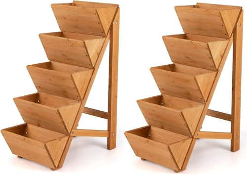 5 Tier Wooden Vertical Raised Garden Bed with Legs Set 2 (21'' x 12'' x 30'')