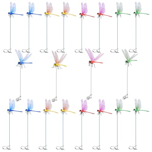 20 PCS 3D Dragonfly Clips Colorful Hat Clip Fake Dragonfly Garden Decor for Patio Outdoor Indoor (20 Count)
