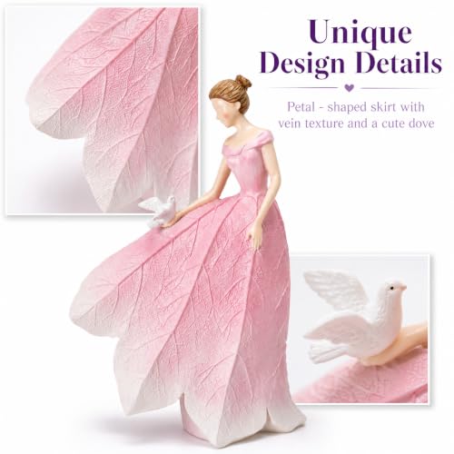 Pink Leaf Angel Girls Fairy Statue Home Decoration (Pink-bird / Small)