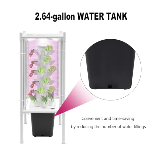 Hydroponics Tower Garden Kit 30 Plant Indoor with LED Grow Light (Gray)