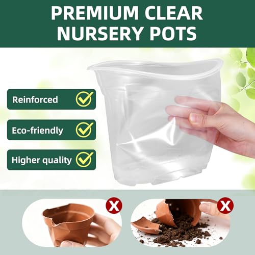 40 Pack10 & 8 Inch Large Clear Nursery Pots with Drainage (Clear / 10/8 Inch)