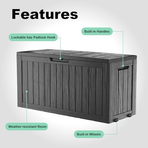 90 Gal Waterproof Outdoor Storage Box UV Resistant Deck Box (Black / 90 Gallon)