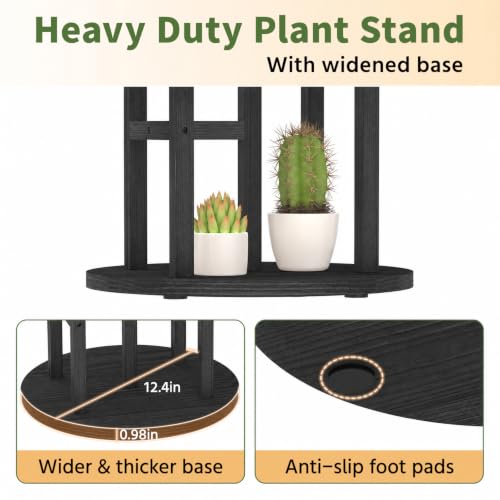Wood Small Plant Stand Table Indoor Tall with Lights (Natural Black with Light / 5 Tier)