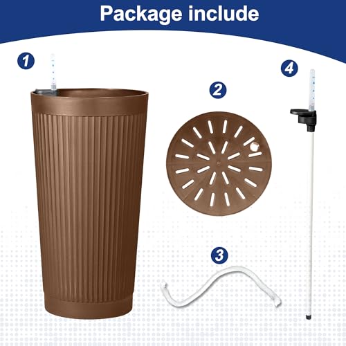 Self Watering Tall Planters Set of 2 (Brown-round Ribbed)