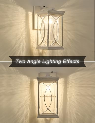 White Outdoor Sconce Dusk to Dawn Exterior Light Fixtures Wall Mount Porch Light Modern Outdoor Wall Light Aluminum with Crack (White-L)