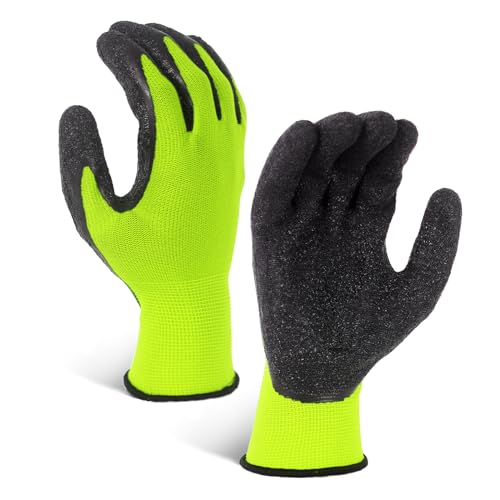 Crinkle Latex Rubber Coated Safety Work Gloves for Men Women (Small / Green-12 Pairs)