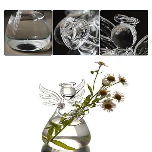 Angel Design Glass Vases Clear Flower Plant Terrarium Container Hanging Vase Wedding Decor Garden Ornaments Hanging Planter (8 Count)