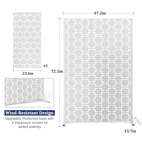 72" H Metal Balcony Privacy Screen (72" H×47" W / White Square Pattern)