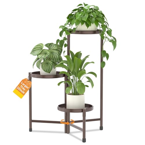 Plant Stand Indoor with 10 Inch Large Metal Tray (Antique Bronze / 3 Tier)