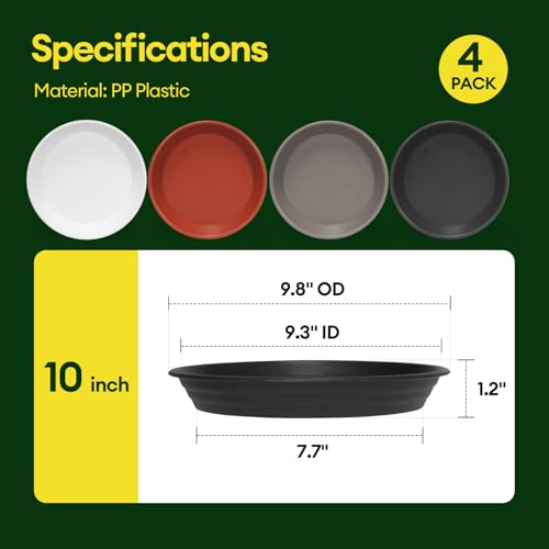 4 Pack 10" Plant Saucers Heavy Duty Plastic Plant Trays for Pots (10"(4 pack) / Multicolor Set)