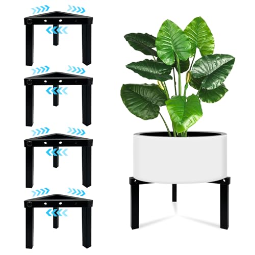 4 Pcs Three Legs Adjustable Metal Plant Stand for 5" (3 - Mini / Mini 4Pcs 3Legs Black 5-10")
