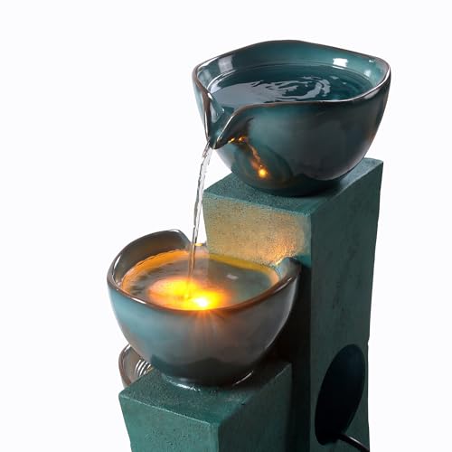 28.54 in. 3 Tier Cascading Outdoor Water Fountain (Green)