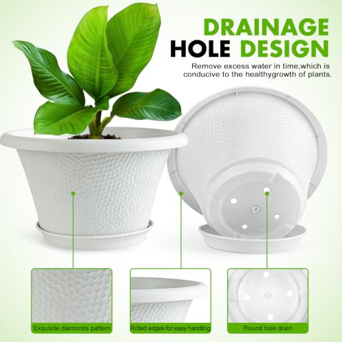 12 Inch Pots for Plants (Diamond Pattern-white / 12 inch-4 Pack)