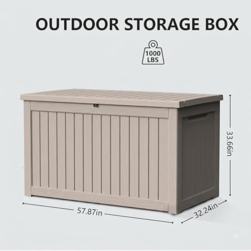 280 Gallon Outdoor Storage Box Waterproof Lockable Resin Deck Box Large (Grey / 280 Gallon)