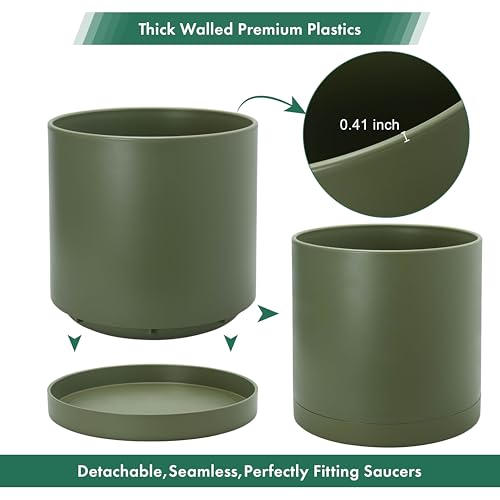 Plastic Planter Pot with Saucer (16 Inch / Olive)