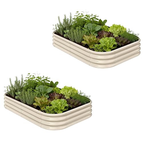 2 Pcs 6x4x1ft Galvanized Raised Garden Bed (Beige / 6x4x1ft)