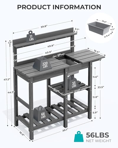 Outdoor Potting Bench with Sink (Gray / Classic)