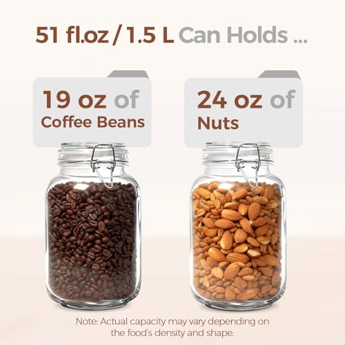 Square Glass Jars with Airtight Lids 51 oz 3 Pack Wide Mouth (51 fl oz x 3)