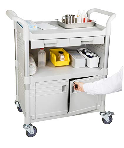 Equip Larger 3 Shelf Heavy Duty Lockable Hospital cart Medical cart (White3kd1)