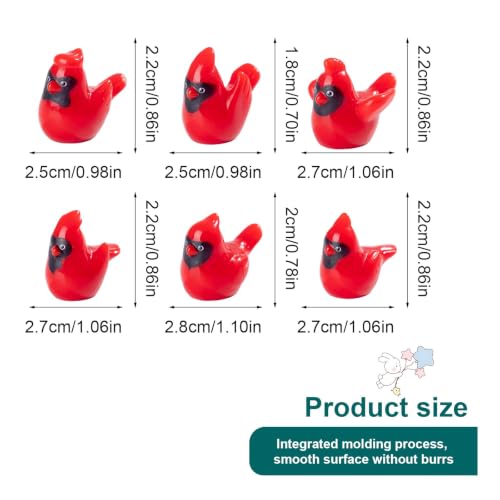 60pc Mini ResinRed Cardinal Bird Figurines 6 Styles Tiny Cardinal Resin Red Bird Figurines Christmas Ornaments for Xmas Gift Mini Garden Cake Topper Christmas Decoration (Cardinal Bird-60p)