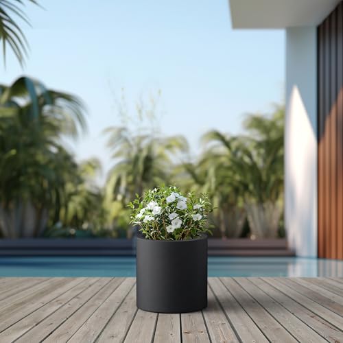Accent Round Cylinder Black Concrete Planter 12.6" Tall (Black / 12.6" Dia)