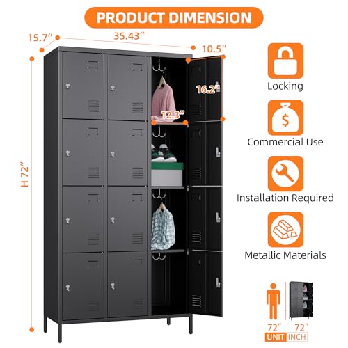 12 Door Metal Employee Locker Cabinet (Black / 12 Doors)