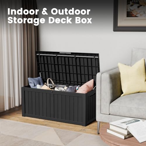 120 Gallon Outdoor Storage Box Waterproof Lockable Resin Deck Box for Patio (Black / 120 Gallon)