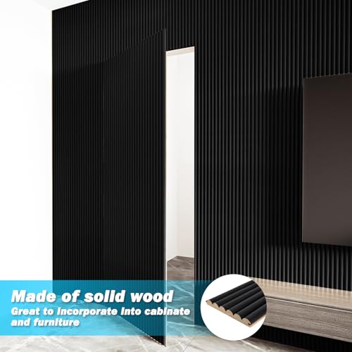 108 x 5.7 Inch Fluted Wood Wall Paneling for Home Decor (8Pcs-108 x 5.7 Inch / Beaded Black)