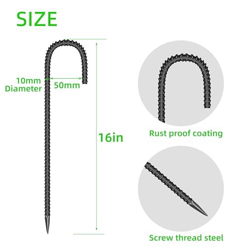 10 Pieces 16 Inch Garden Ground Stakes Galvanized Steel J Shape Hook Rebar Stake (10 Count)