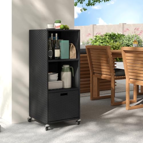 Rattan Outdoor Storage Cabinet (Black)