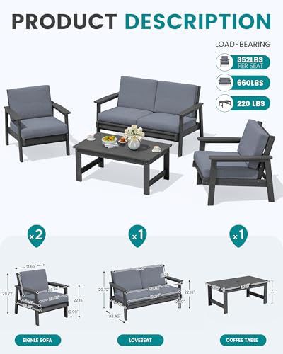 4 Piece HDPE Outdoor Furniture Set (Grey/Grey)