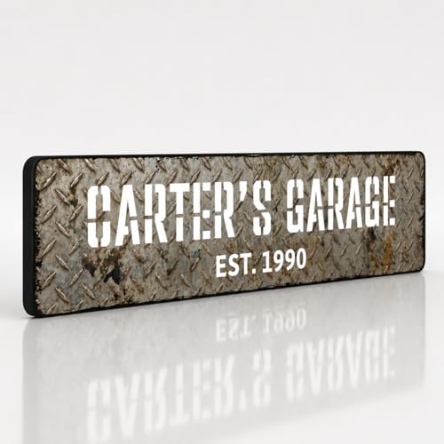 Personalized Garage Sign (Diamond Plate Metal)