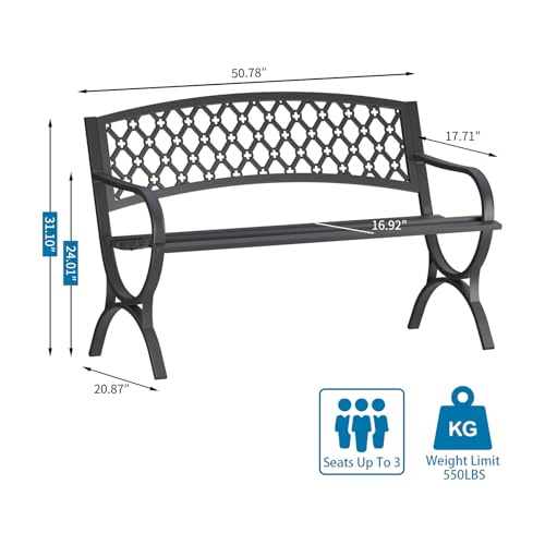 50'' Patio Garden Bench (Black / Grid)