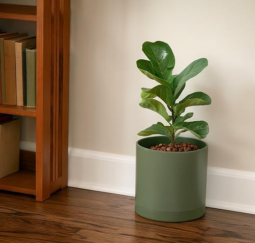 Plastic Planter Pot with Saucer (10 Inch / Olive)
