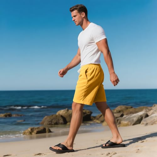 Men's Corduroy Shorts Casual Elastic Waist Drawstring Lightweight Summer Beach Shorts (Yellow-1 / XX-Large)