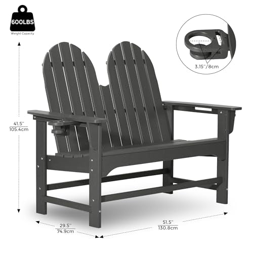 Outdoor Patio HDPE Adirondack Garden Skinny Bench (Grey / 51.5IN)