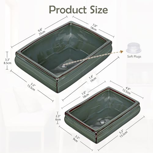 Set of 2 Large Bonsai Pots with with Drainage Hole (Green / 10"x7"x3.3"&7.4"x5.1"x2.5")