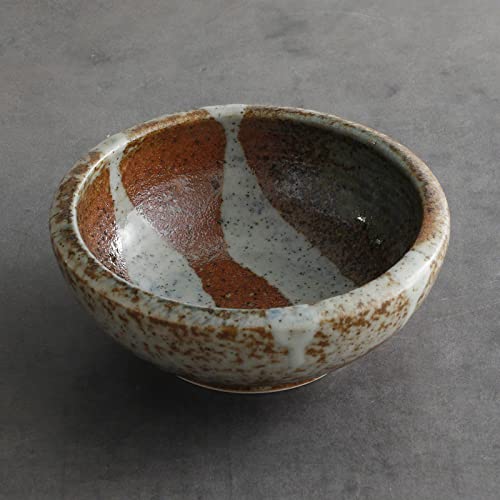 Minoyaki Series Small Round Glazed Ikebana Flower Vase (5.04 x 5.04 x 1.89 inches / White Stripe and Terracotta)