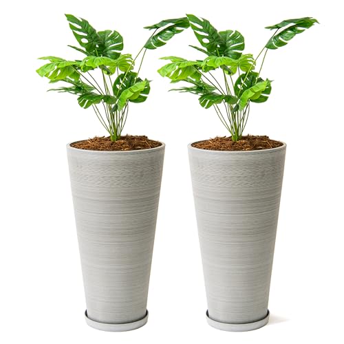 28 Inch Tall Round Tapered Planter (Gray / 28" H)