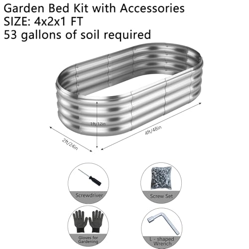 Raised Garden Bed (Silver / 4x2x1FT（1pcs）)