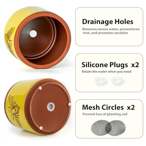 YBX Terracotta Pots Inch with Drainage Holes (6+4 Inch / Yellow)