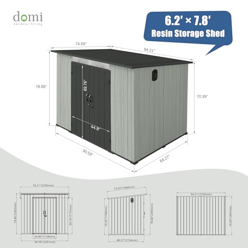 Domi 6x8FT Outdoor Resin Storage Shed with Transparent Windows & Louvered Vents (6x8FT)