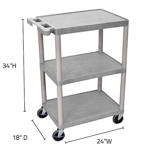 Multipurpose Storage Utility Cart 3 Shelves Structural Foam Plastic (Gray)