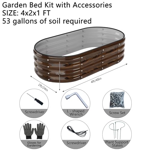 Galvanized Metal Raised Garden Bed Kit for Gardening Outdoor Planter Grow Garden Box Raised Flower Bed Galvanized Planter Outdoor Brown 1PC (Brown / 4x2x1FT（1pcs）)