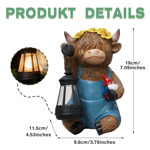 Solar Highland Cow Porch Statue with LED Lantern Garden Outdoor Decor (Solar Highland Cow Statue)