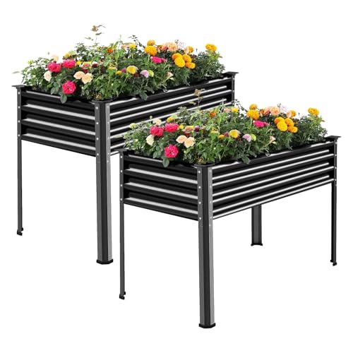 2Pcs Galvanized Raised Garden Bed with Legs (48×24×32in / Gray)